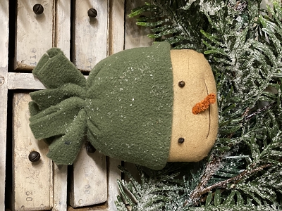 Handmade Primitive Snowman Head with Knit Hat Green 5